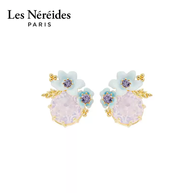 Les Néréides Blue Flower Crystal Stud Earrings - Timeless French Elegance