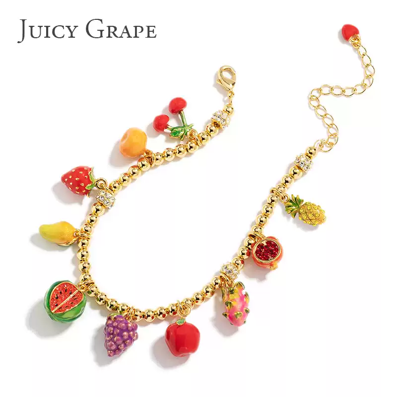 Juicy Grape Enamel Pendant Bracelet - Customizable Fruit Jewelry Collection