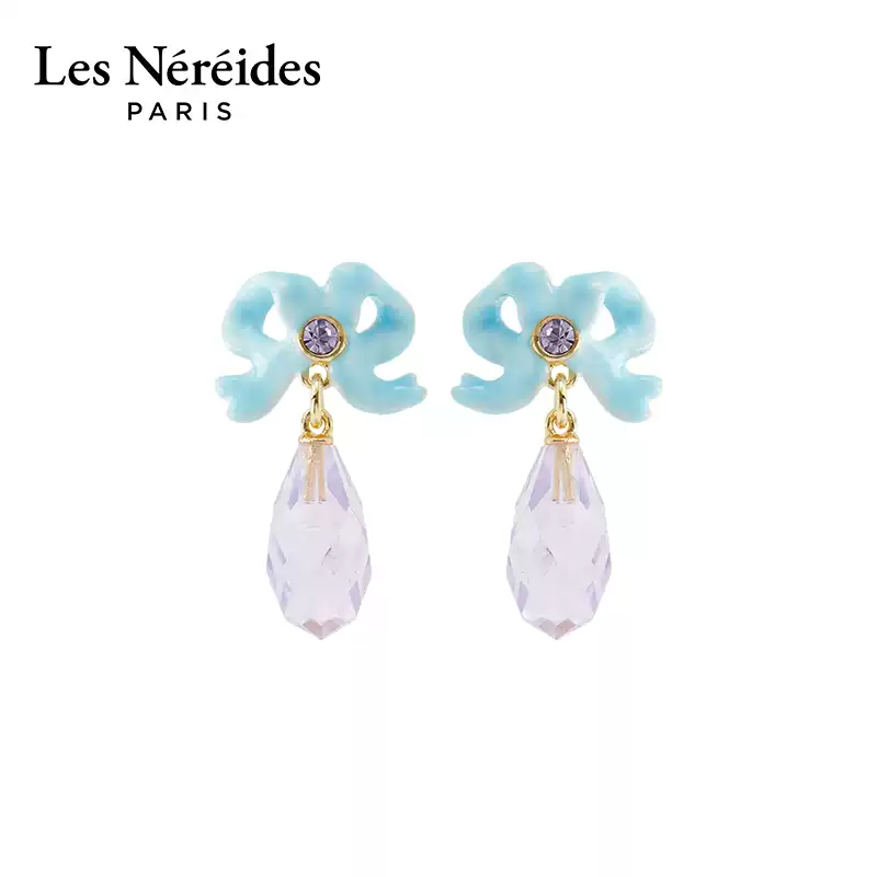 Les Néréides Blue Ribbon Crystal Stud Earrings - Timeless French Elegance