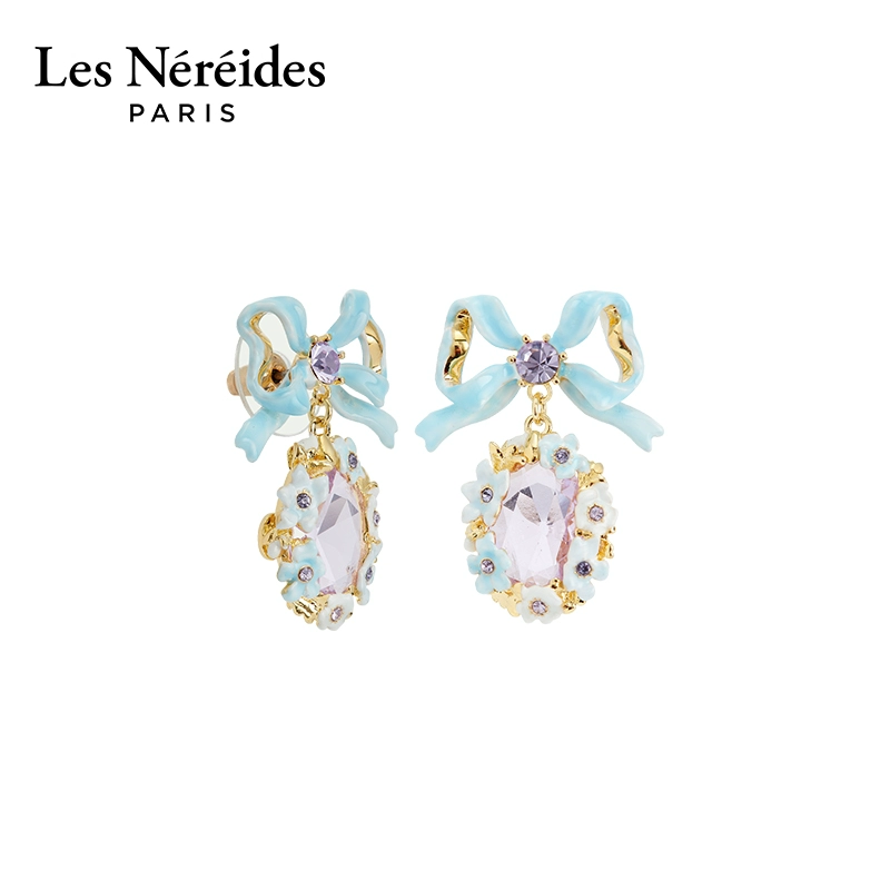 Les Néréides Blue Bow & Crystal Earrings - Timeless Elegance Meets Playful Charm