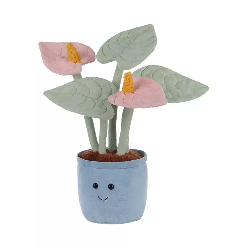 Apricot Lamb Pink Anthurium Plush Pot Doll - Adorable Floral Stuffed Toy