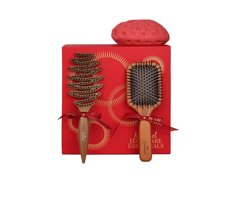 KRRAMEL Cushion Massage Brush - Premium Boar Bristle Hair Care Set