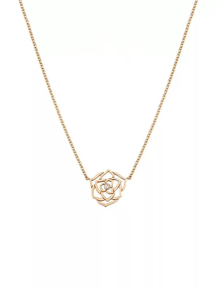 Piaget 18K Rose Gold Openwork Rose Necklace - Diamond-Accent Luxury Pendant